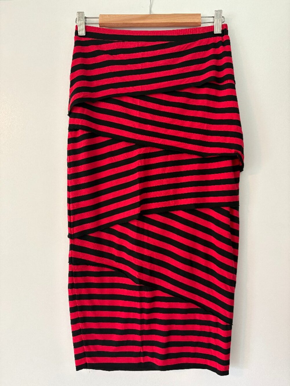 Young Threads Red and Black Striped Maxi Skirt